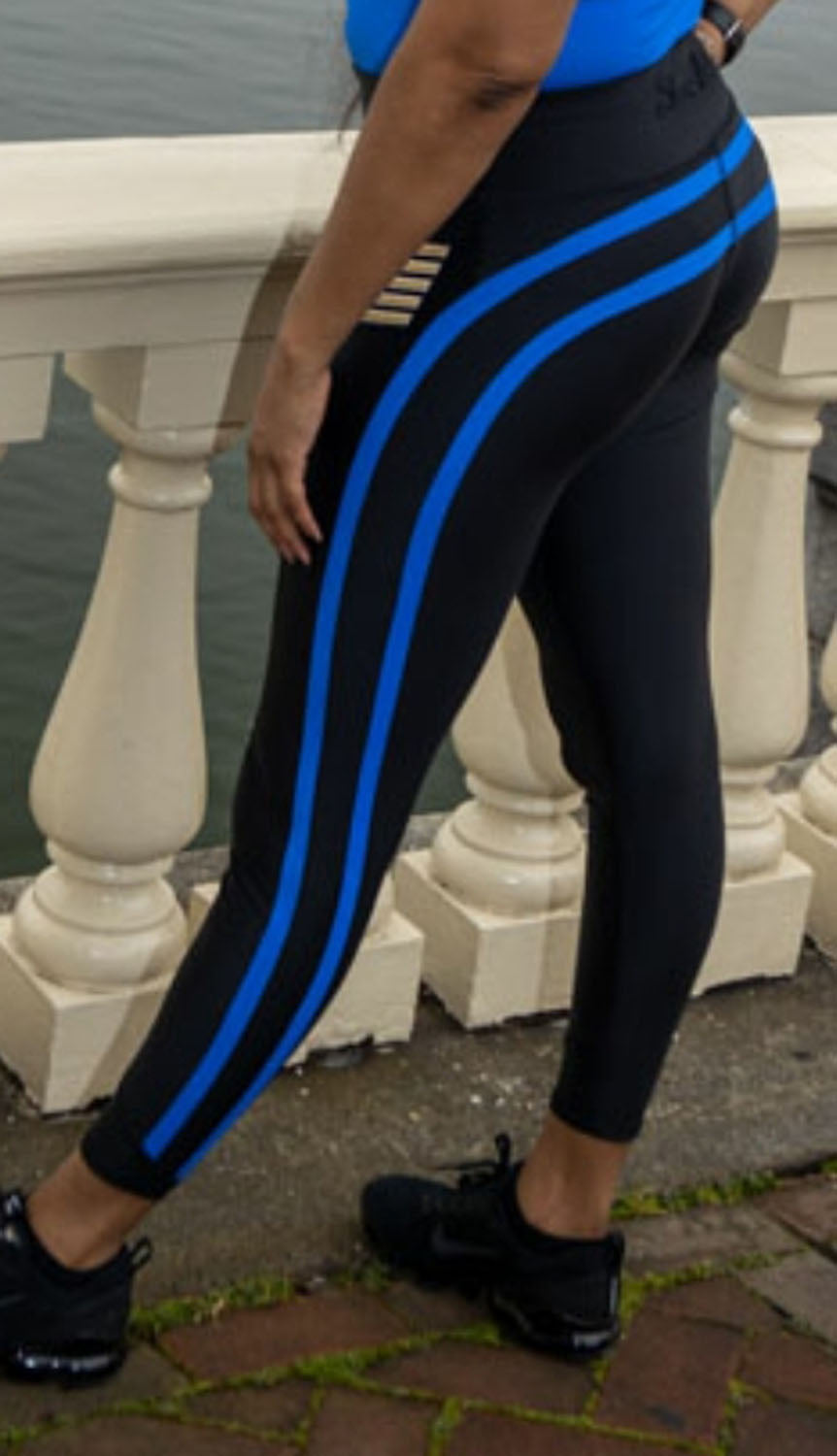 Women's Black Legging with Royal Blue Silhouette Color Trim